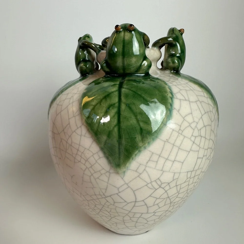 VTG‎ Majolica Frog Round Ceramic Art Pottery Vase